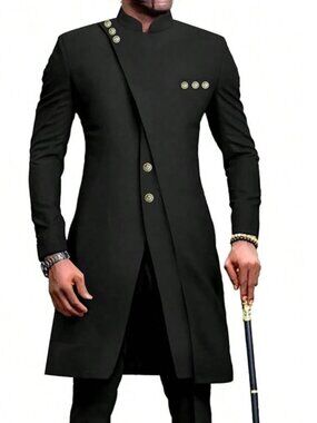 Men's Ethnic Two-piece Mid-Length Top and Trousers Suit